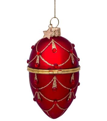 Ornament glass red decorated egg w/opening H10cm