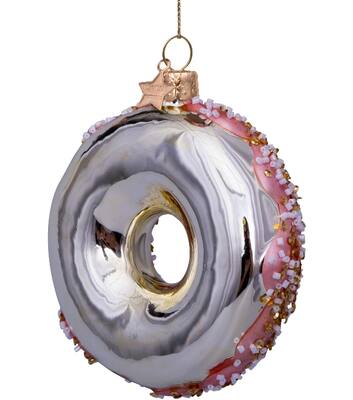 Ornament glass gold/pink donut w/decoration H11cm