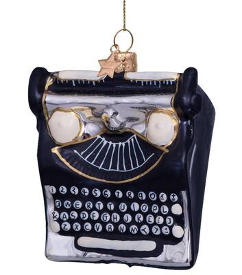 Ornament glass black w/gold typewriter H10cm