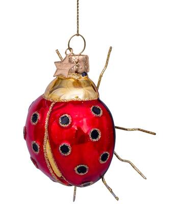 Ornament glass red/gold ladybug H9cm