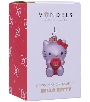 Glazen kerst decoratie Hello Kitty met hart H9cm