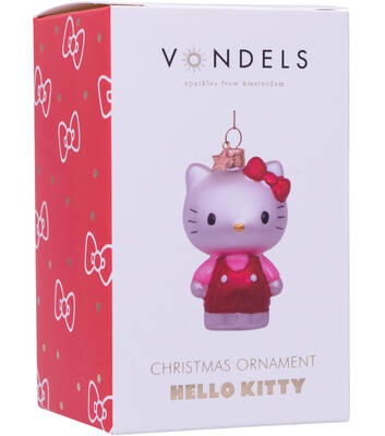 Glazen kerst decoratie Hello Kitty roze broekpak H9cm