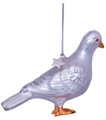 Ornament glass white matt pigeon H7.5cm