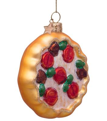 Glazen kerst decoratie multi gekleurde pizza H8cm