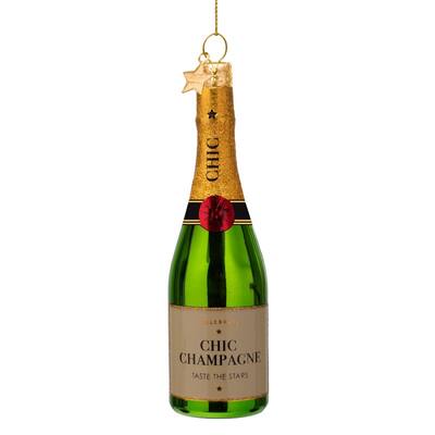 Ornament glass green luxury champagne bottle H13cm