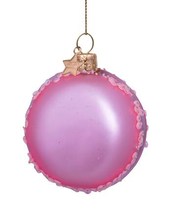 Glazen kerst decoratie glanzende roze macaron H7 cm