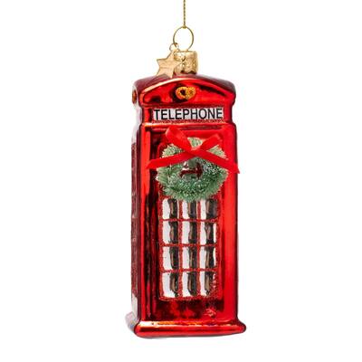 Ornament glass opal red phone box H12cm