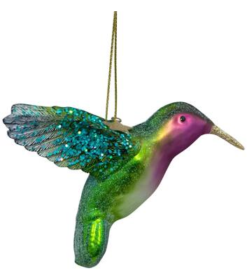 Glazen kerst decoratie groen/paars kolibrie H8.5cm