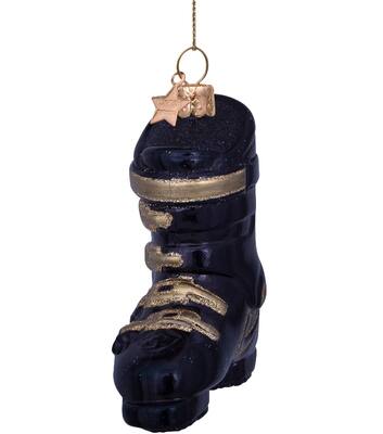 Ornament glass black ski shoe H9.5cm
