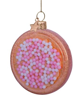 Ornament glass pink/ white Dutch beschuitje  H8.5cm w/box