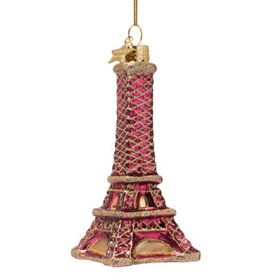 Ornament glass burgundy Eiffel tower H12cm