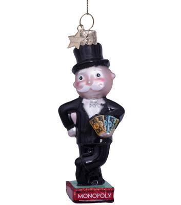 Glazen kerst decoratie Monopoly rijke oom Pennybags H10cm