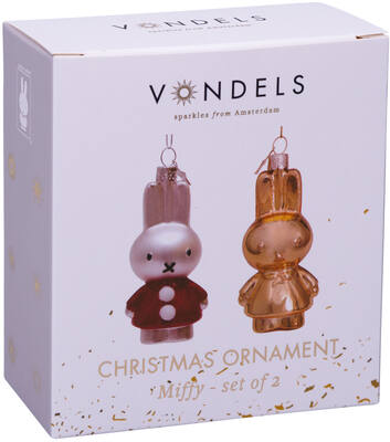 Ornament glass Nijntje/Miffy gold/santa set H9cm w/box