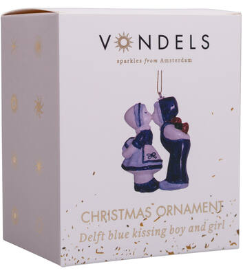 Ornament glass Delft blue kissing boy and girl H10cm w/box