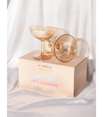 Champagne coupe glass 2 pack ripple luster amber